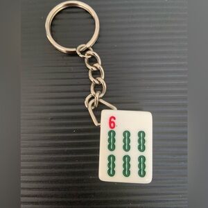 Mahjong Tile Keychain with Green and Red Accents